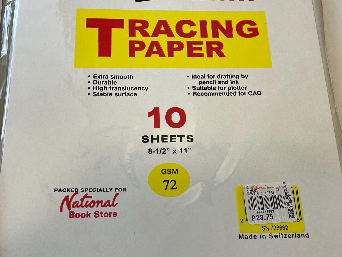 10 sheets of good quality unused tracing paper 8 1/2" x 11" - Made in Switzerland