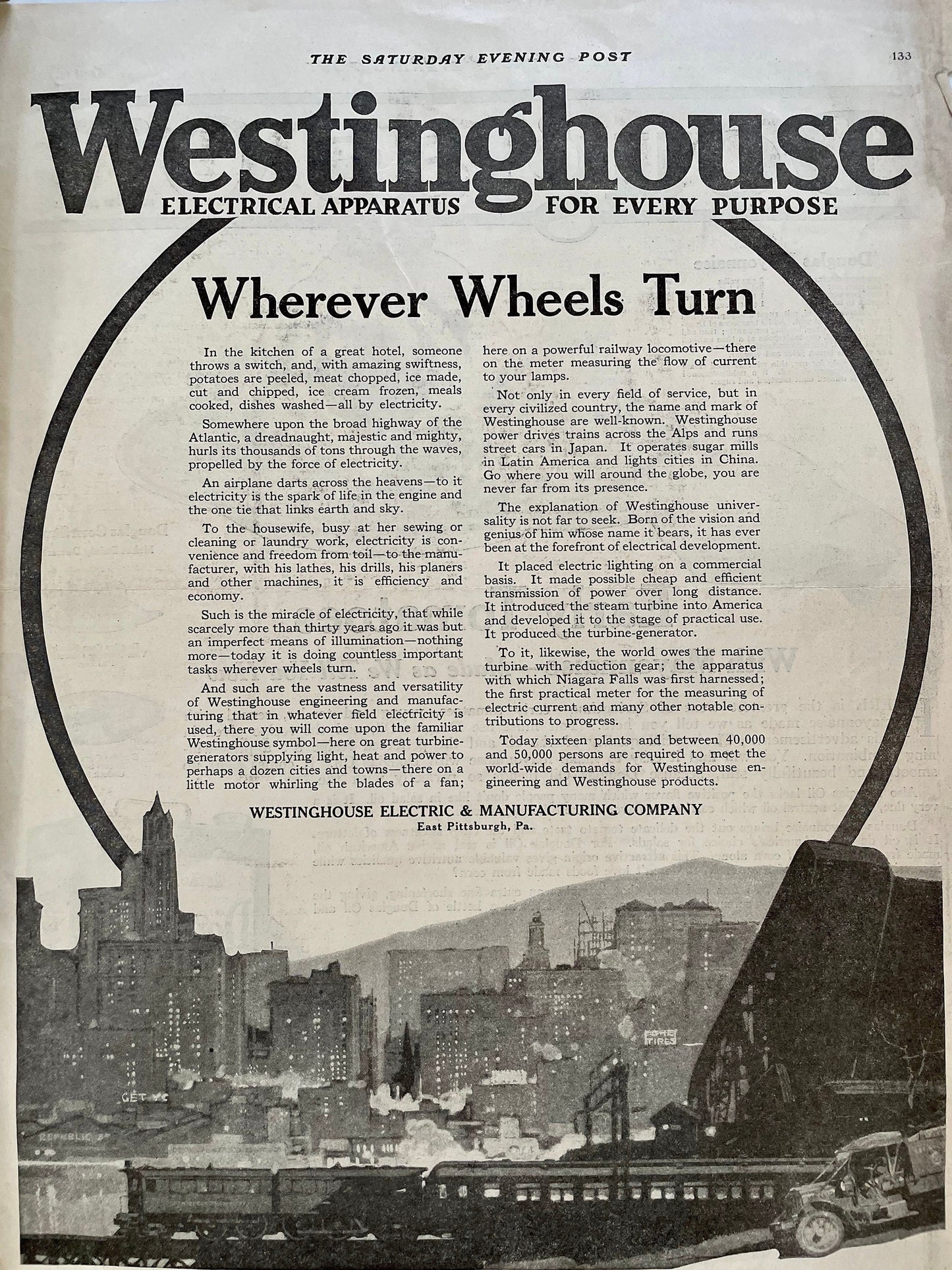 1919 Original Westinghouse ad from a 1919 issue of The Saturday Evening Post