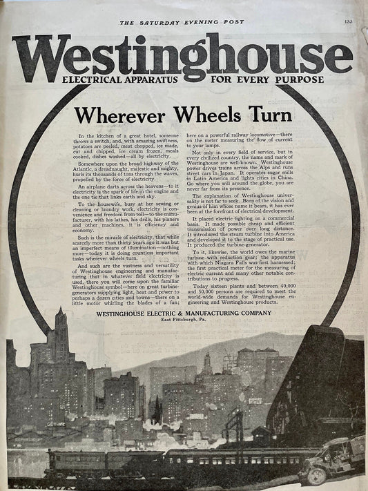 1919 Original Westinghouse ad from a 1919 issue of The Saturday Evening Post