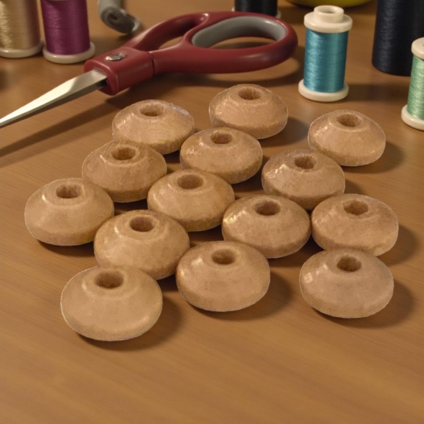 Vintage Tan Round Donut Beads – Smooth Spacer Beads for Jewelry Making, Craft Supply, Set of 14 - 10 mm x 5 mm