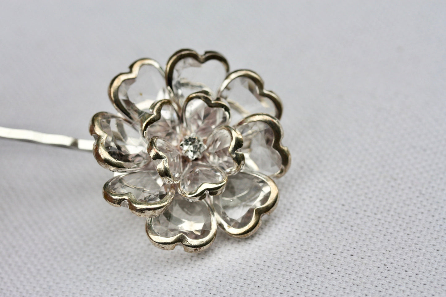 Stunning rhinestone and crystal floral hair pin, made with new and repurposed vintage elements - crystal flower hair accessories