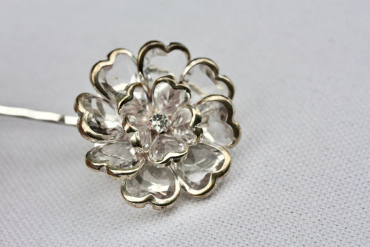 Stunning rhinestone and crystal floral hair pin, made with new and repurposed vintage elements - crystal flower hair accessories