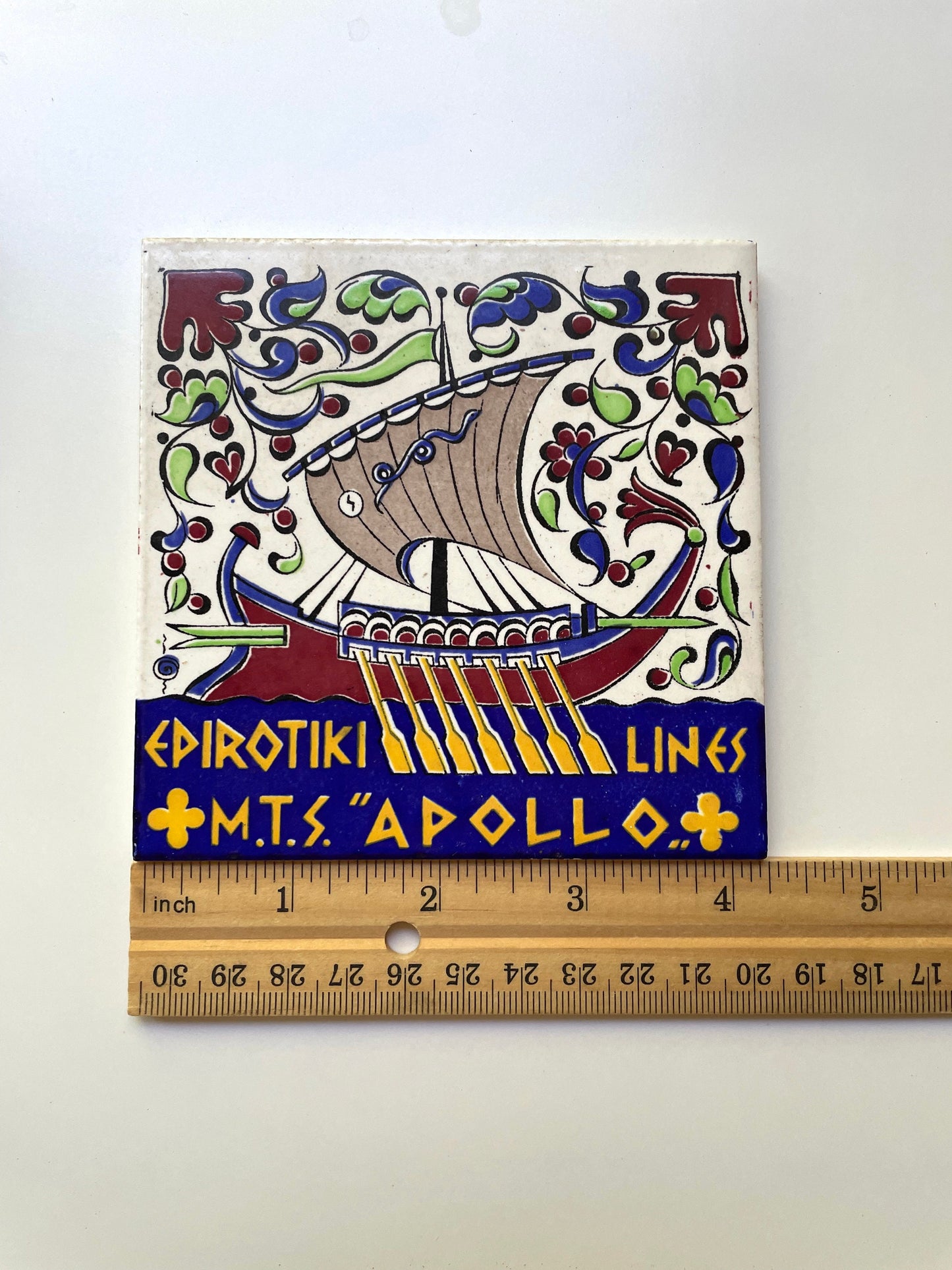 Set of 3 stunning vintage handmade IKAROS RHODES POTTERY tiles from Rhodes Greece - Icaros and H&R Johnson - 4"