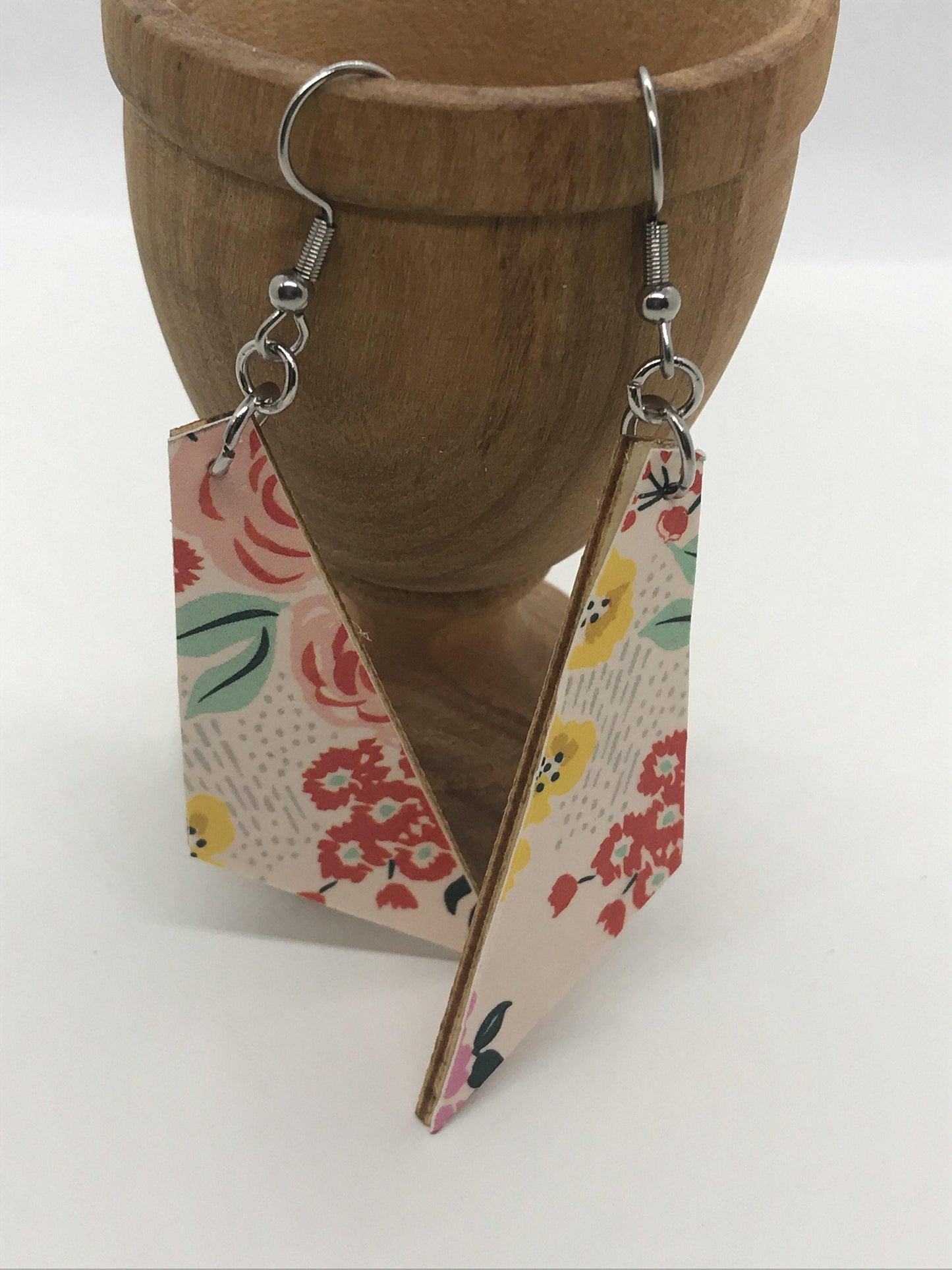 Unique handmade earrings - mixed materials - specialty paper, sealant and wood