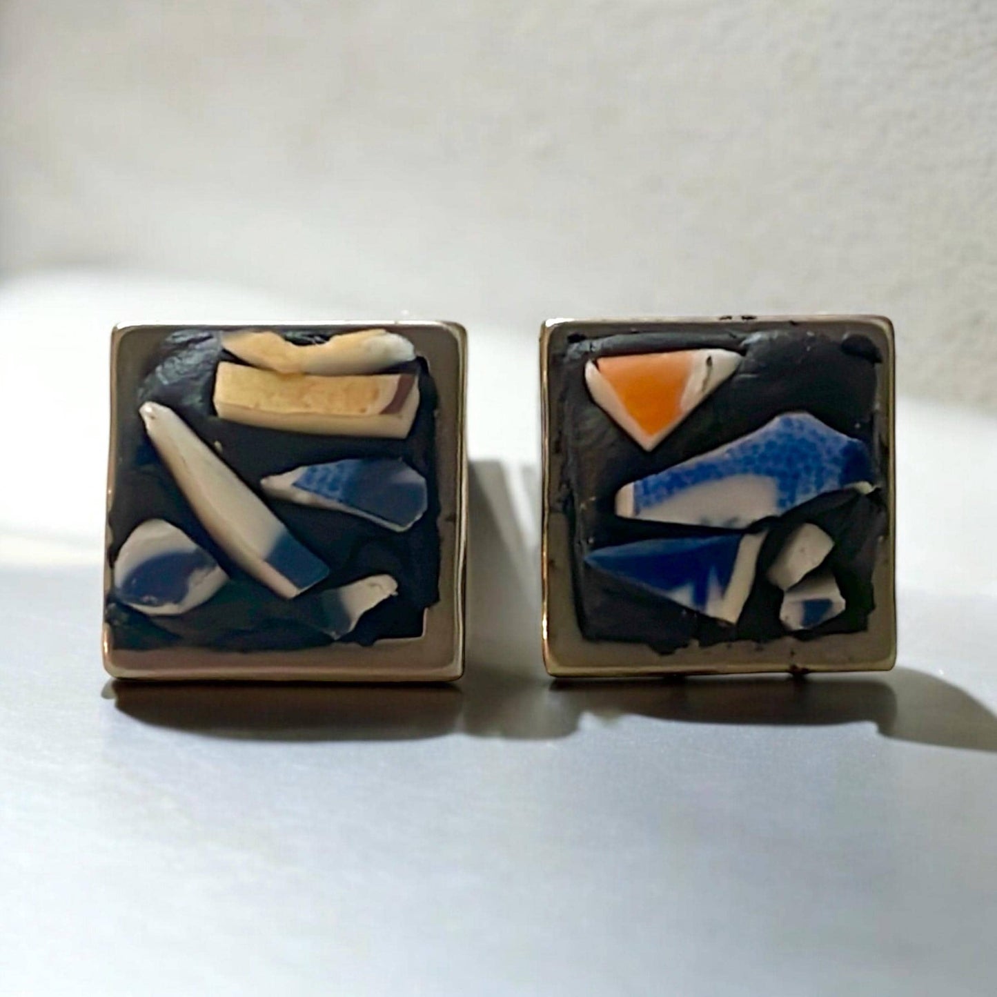 Mosaic tile abstract square stud earrings - 1/2"