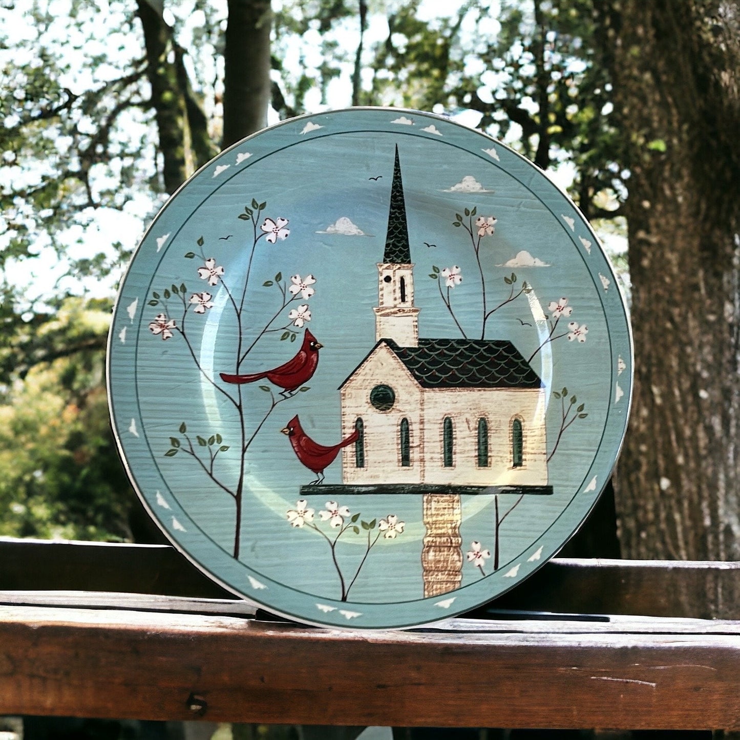 Pair of charming Warren Kimble Birdhouse Salad/dessert Plates - 8" each