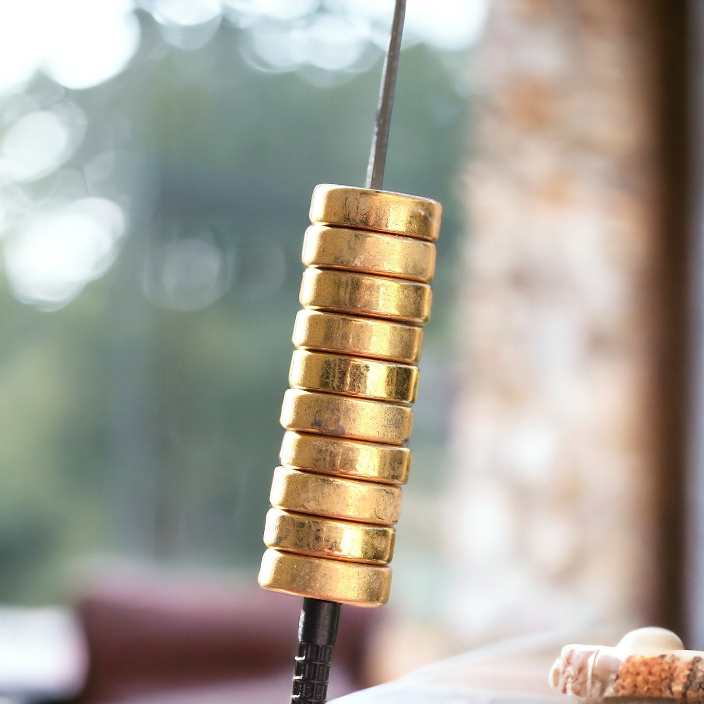 5 Round flat goldtone vintage spacer beads - approx. 10 mm x 3 mm