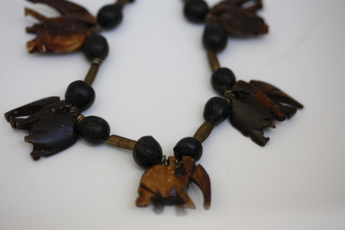 Unique carved elephant vintage necklace