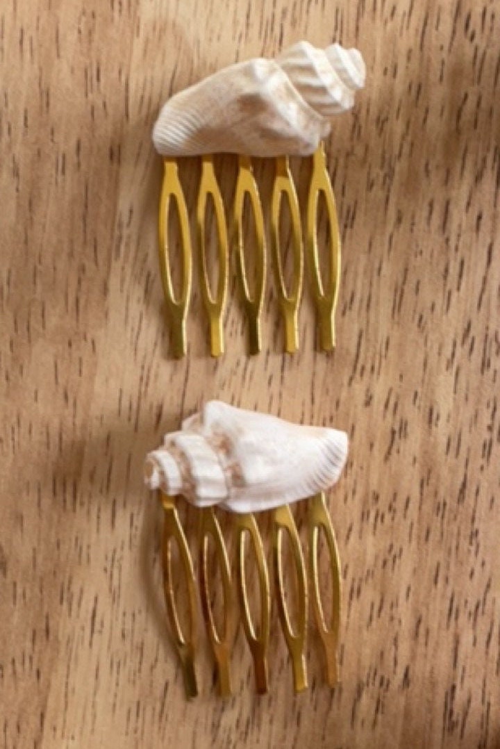 Pair of sea shell mini metal beach themed hair combs - 1" each