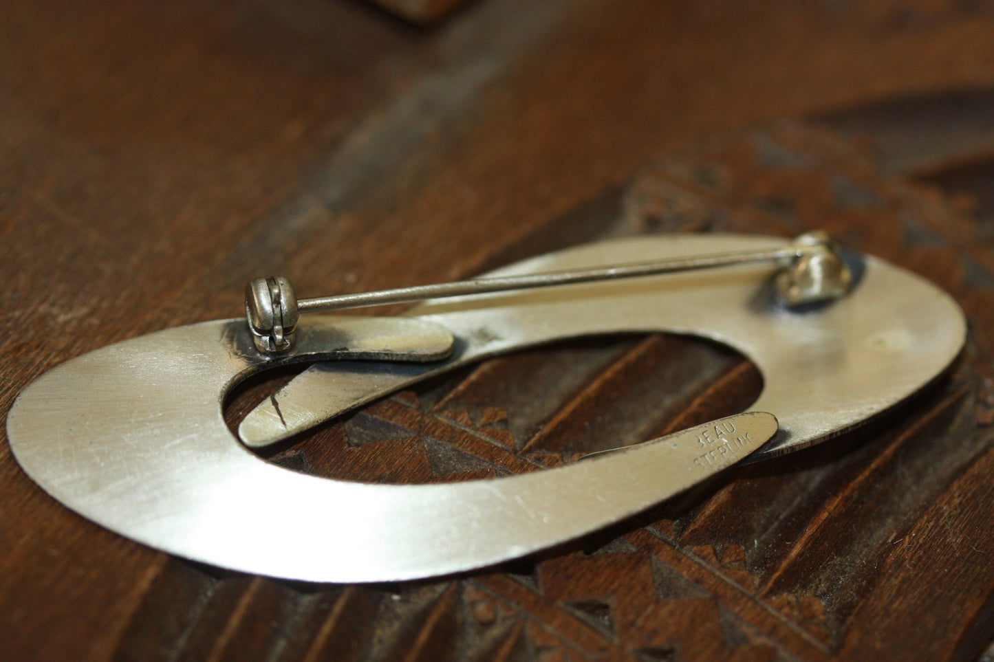 Signed Beau Sterling Silver unique vintage modern pin