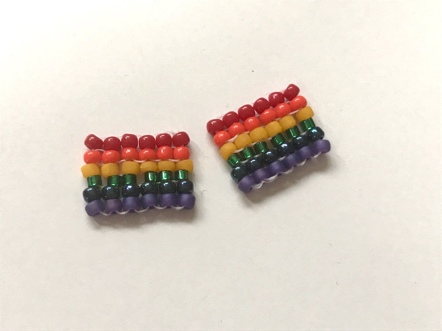Tiny hand beaded PRIDE rainbow stud earrings - beadwork earrings