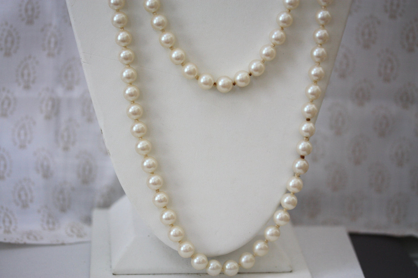 Vintage long double-stranded faux pearl necklace