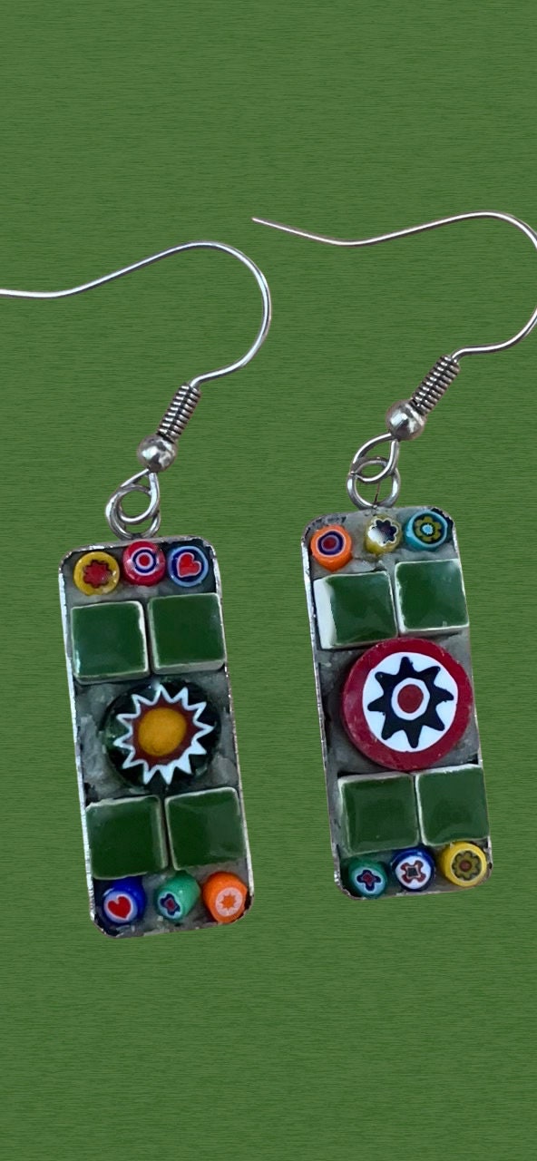 Small handmade micro mosaic glass and tile earrings