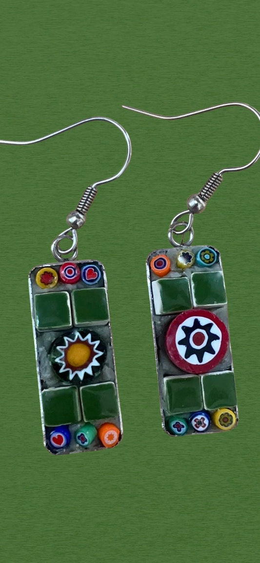 Small handmade micro mosaic glass and tile earrings