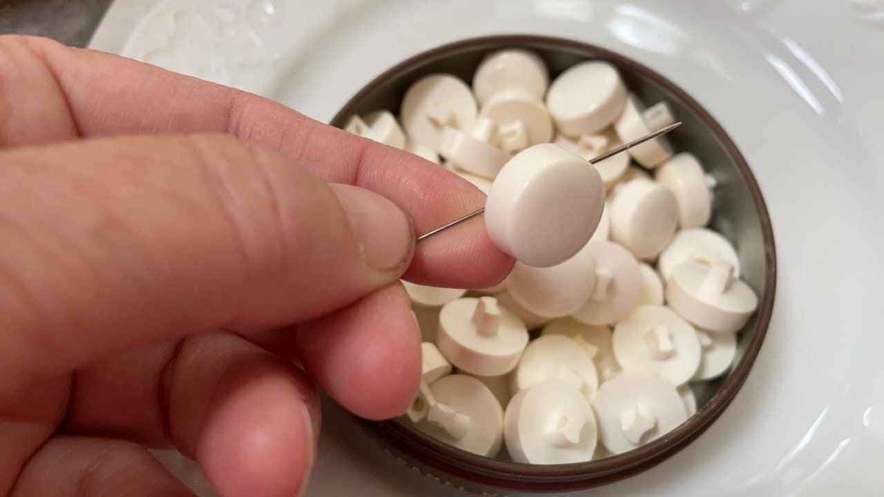 One dozen white round "puff" style cute vintage buttons