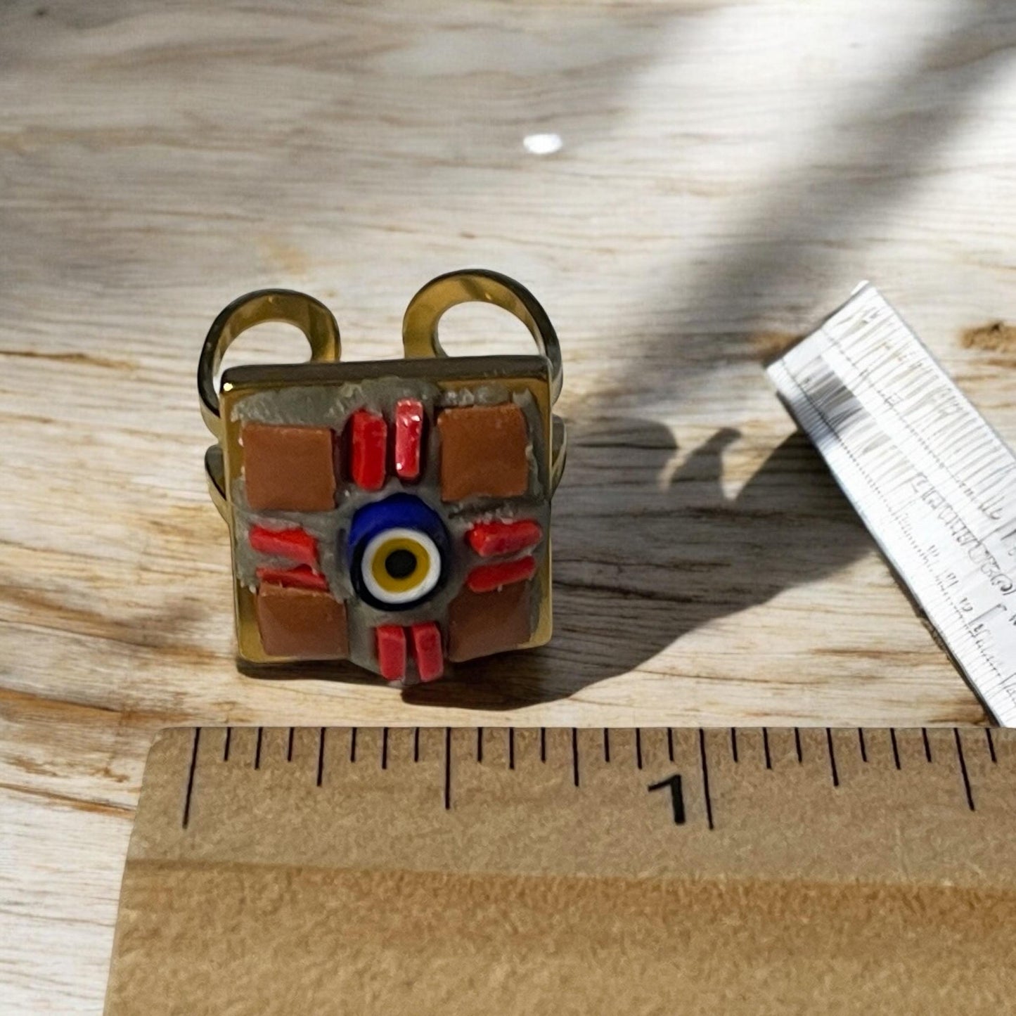 Handmade micro mosaic adjustable ring - Italian inspired - hand cut glass with millefiori flowers