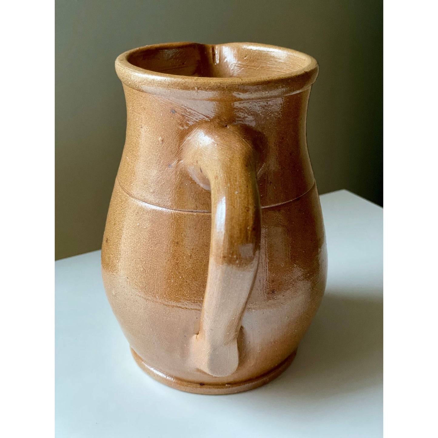 Stunning vintage primitive style terra cotta? pitcher - handmade, fabulous