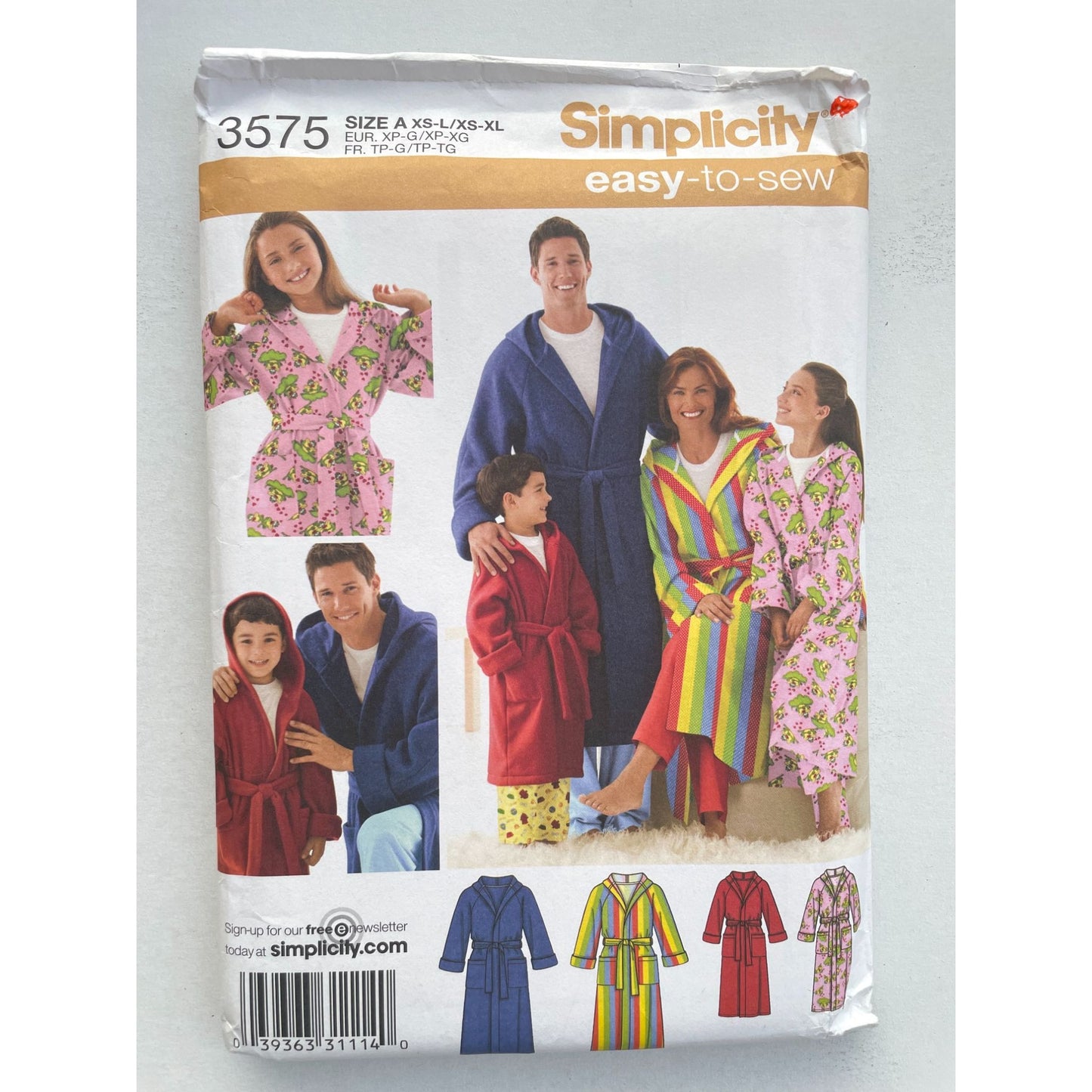 UNCUT Sewing Pattern - Simplicity Pattern 3575 Family Bathrobes, Kids to Adult Size XS to XL