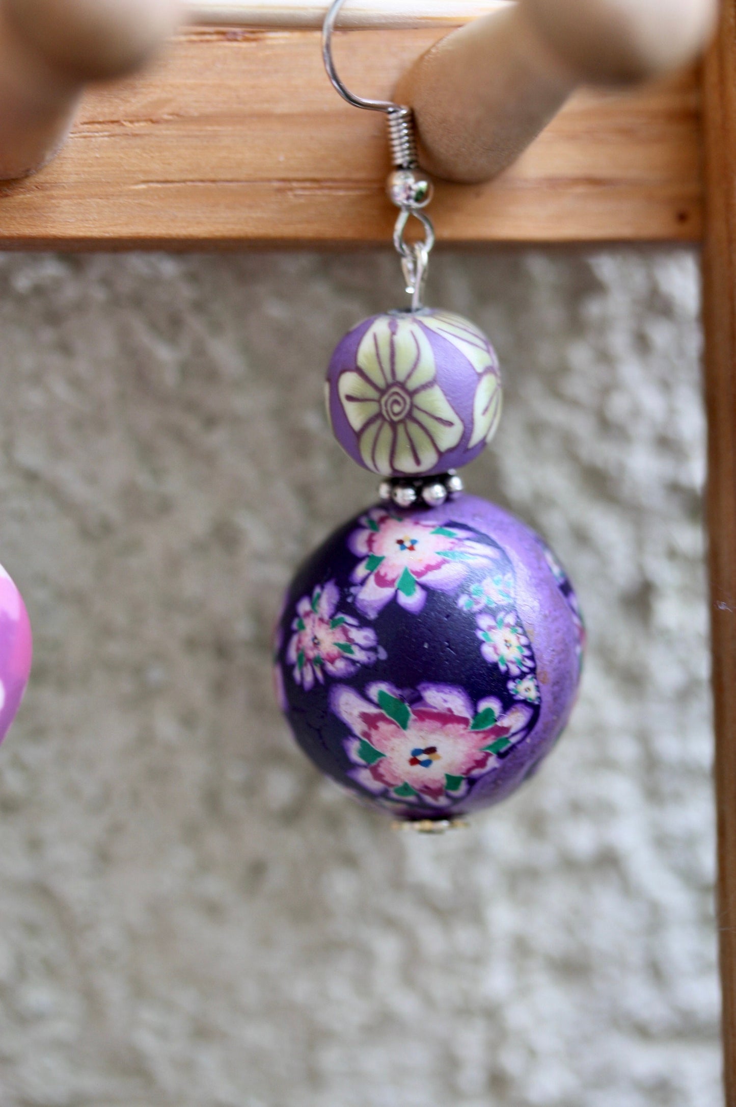 Dangle earrings hand made with vintage Polymer clay millefiori beads - mix and match to make a pair - mismatched earrings
