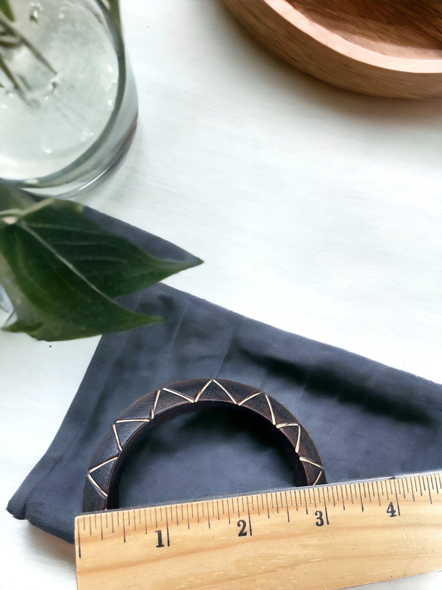 Etched wood vintage bangle bracelet