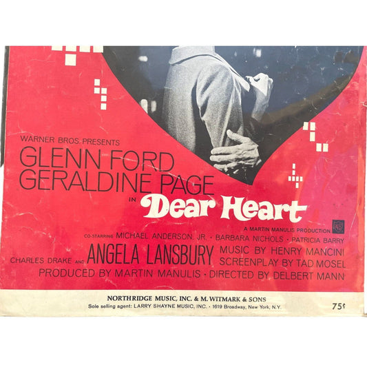 Vintage Sheet Music - 1964 Dear Heart: Geraldine Page, Glenn Ford, Angela Lansbury, music by Henry Mancini - frameable