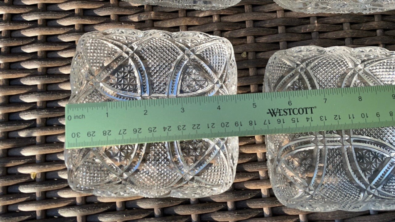 Stunning vintage deep etched crystal glass catch all dish