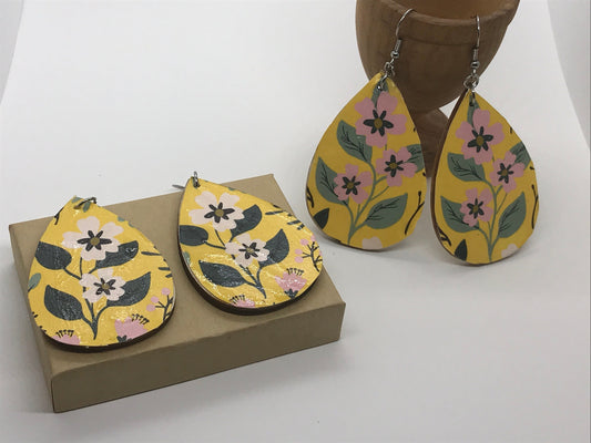 Unique handmade earrings -  mixed materials - specialty paper, sealant and wood