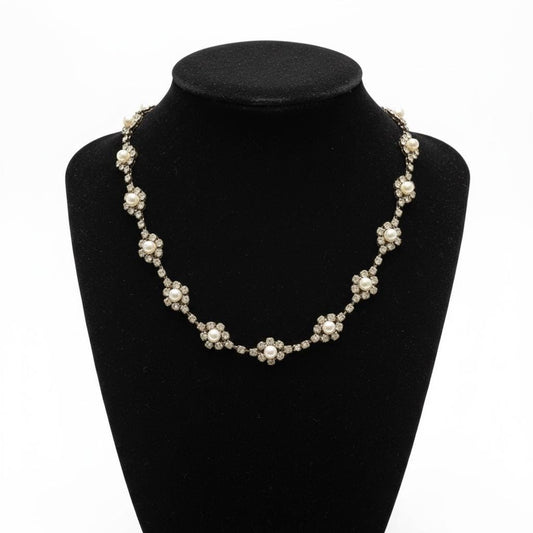 Vintage NY Signed Rhinestone & Pearl Necklace, Elegant 1950s Bridal Jewelry - most likely Kramer of NY?