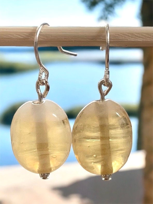 Stunning yellow spun glass dangle earrings