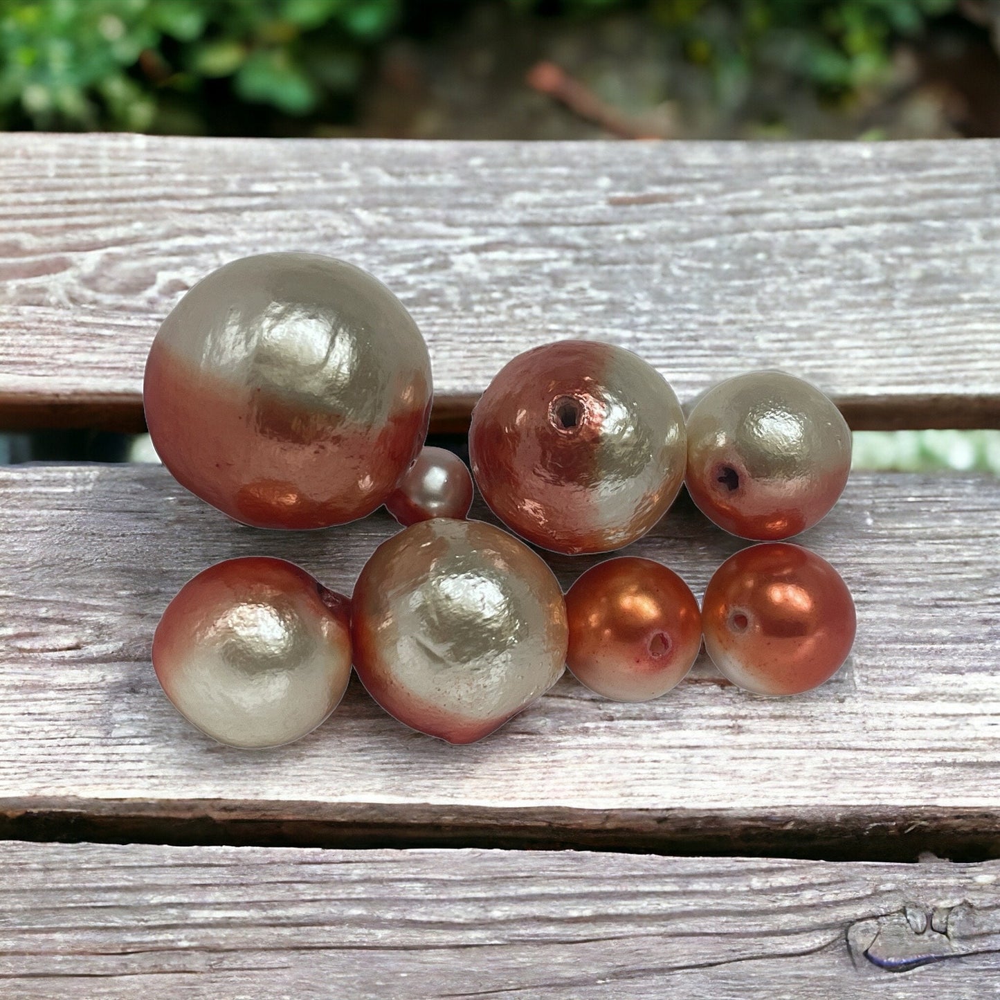 Unique orange and silver ombre round beads - various sizes