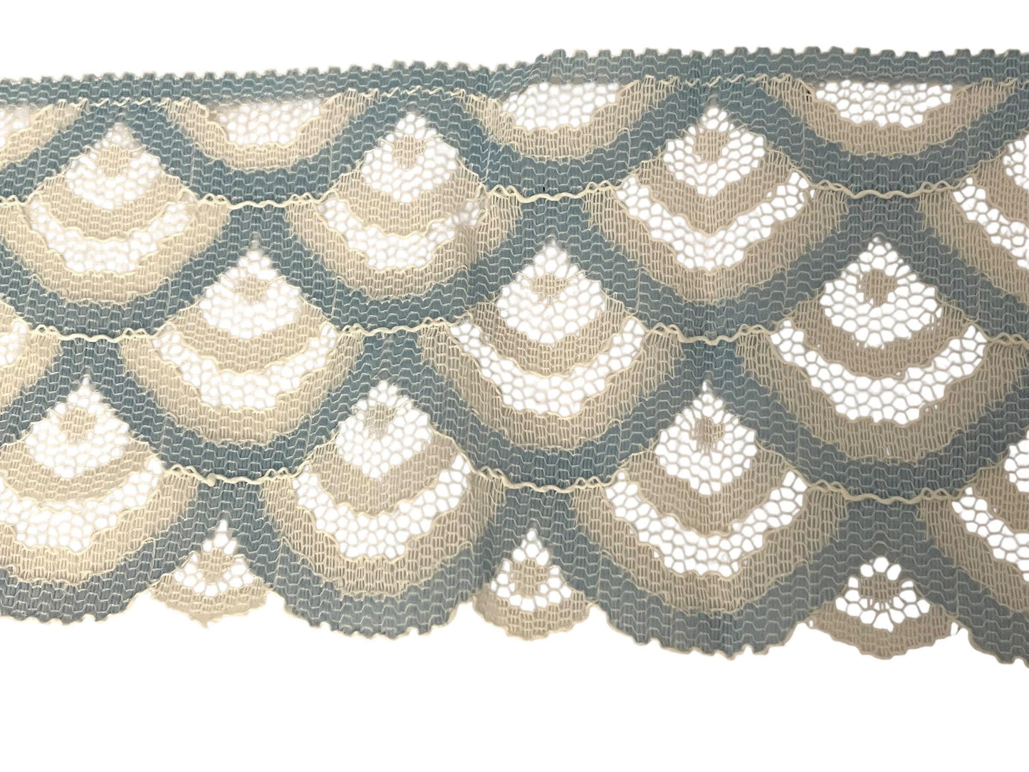 Vintage wide scalloped blue and creamy white lace trim - 3" wide - priced per yard