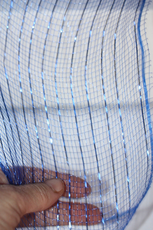 Stunning blue striped glittered tulle - for gift box wrap, bows, decorating, wreath making or other crafts