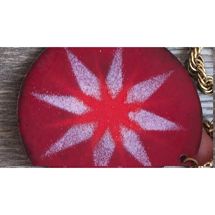 Unique mid century modern vintage enamel on copper necklace - red