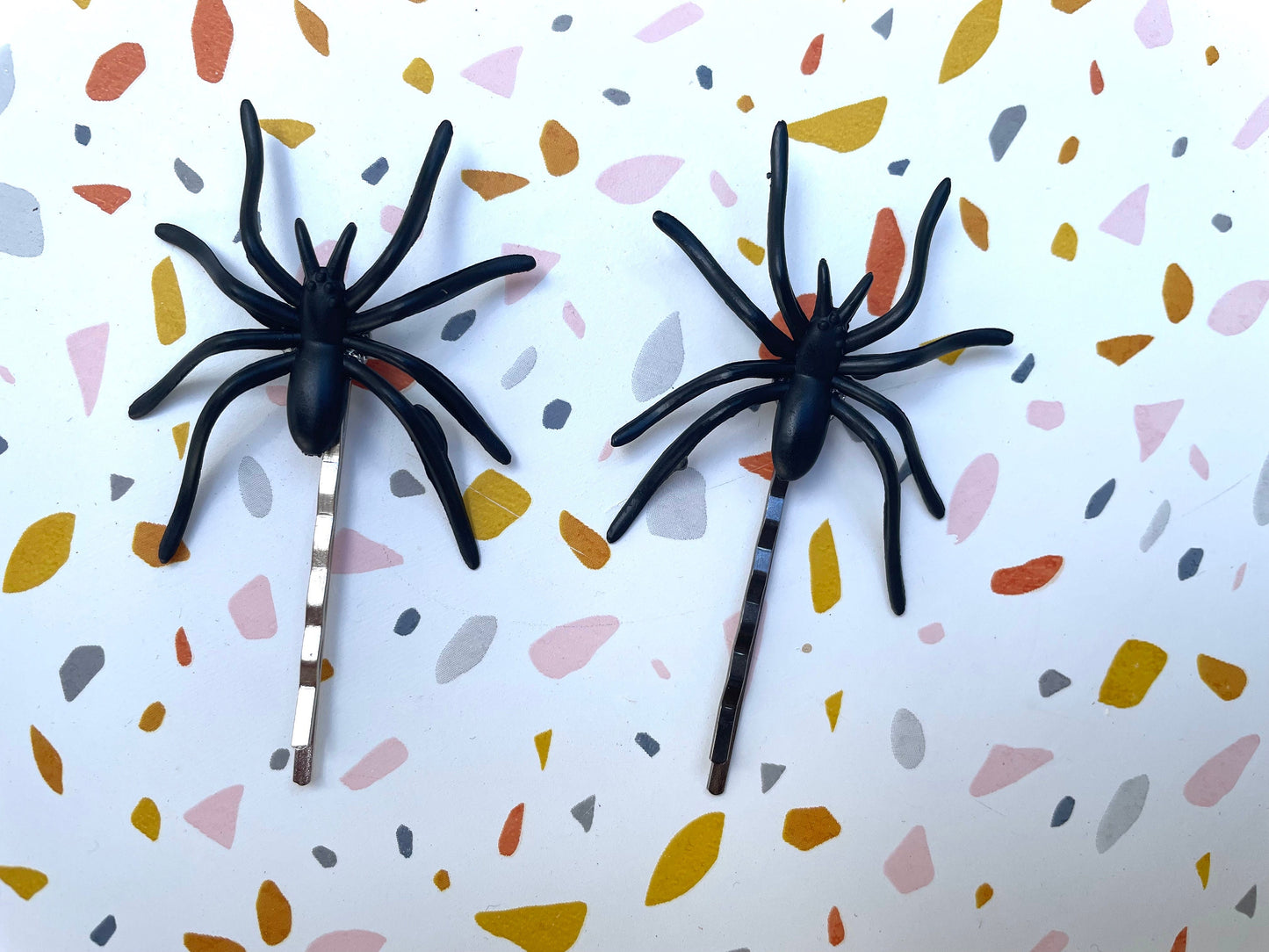 Pair of fun Halloween Black Spider hair pins - scary, spooky fun Halloween jewelry, costume, accessories