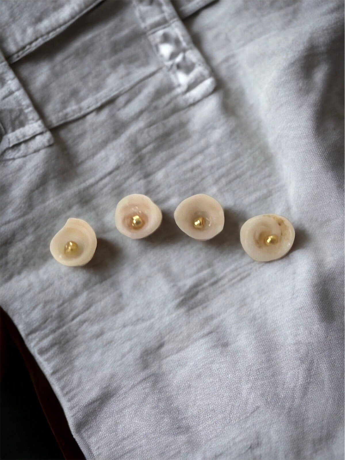 Ivory white shell stud earrings with goldtone centers