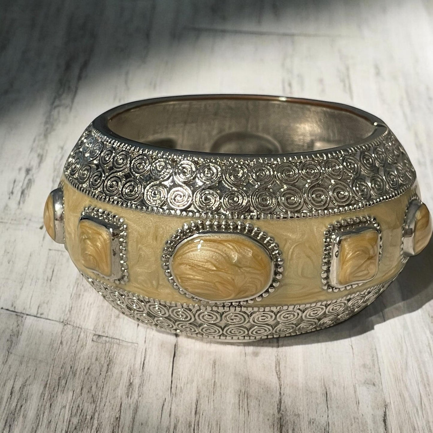 Cream enamel vintage cuff bracelet