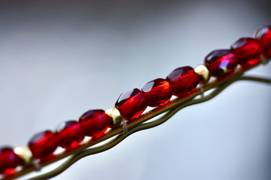 Hand beaded all crystal glass cranberry red hair pins