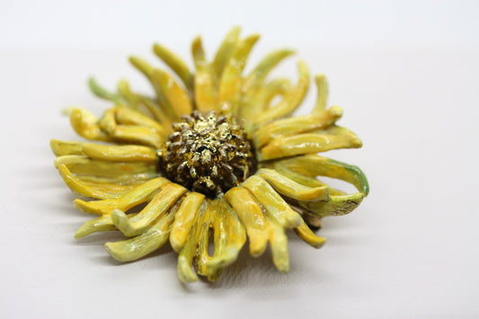 Revised, Modernized, Upcycled - hand painted vintage sunflower pin