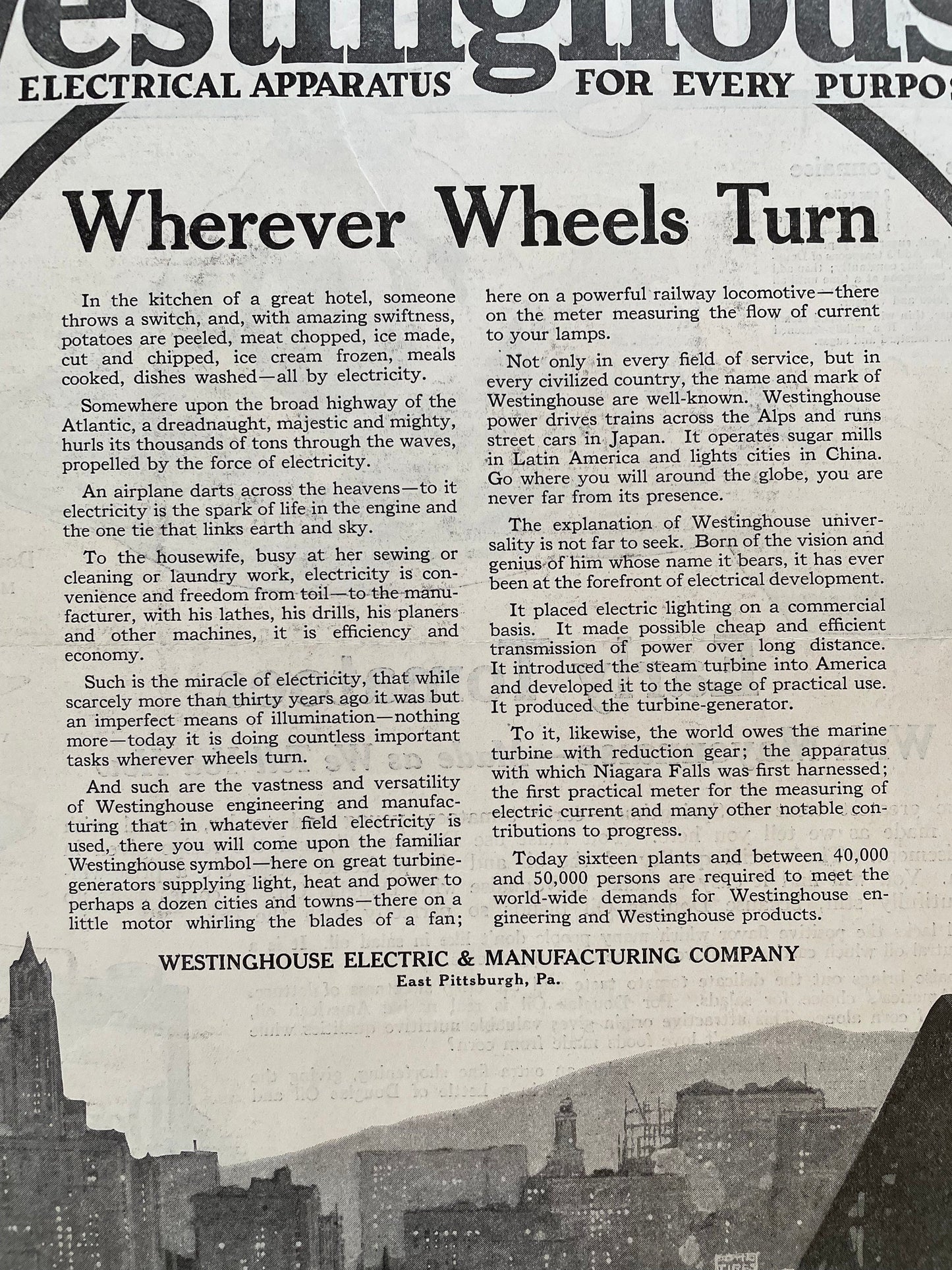 1919 Original Westinghouse ad from a 1919 issue of The Saturday Evening Post