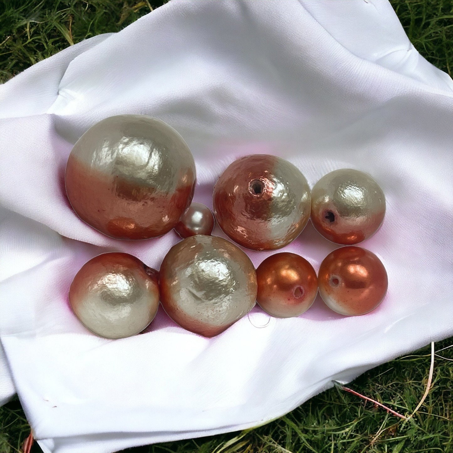 Unique orange and silver ombre round beads - various sizes