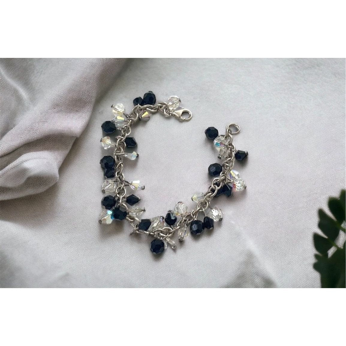 Black and crystal stunning vintage dangle bracelet