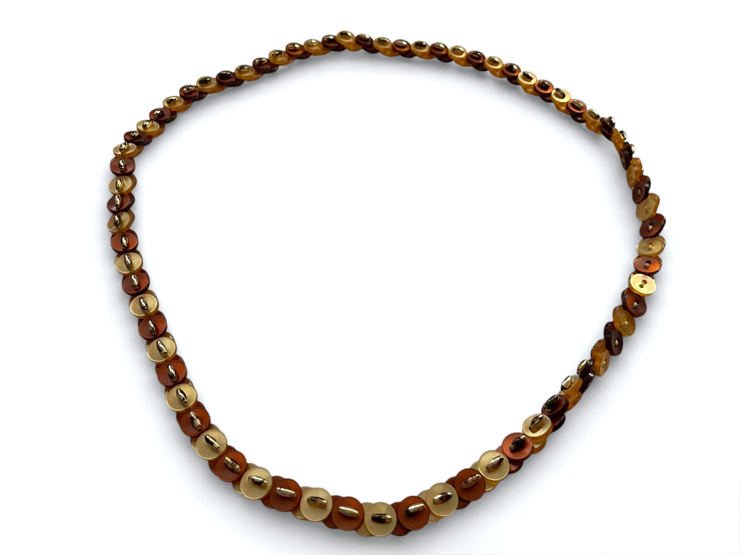 Button Necklace Vintage Brown Amber Cream Disc Beads | 90s Boho Statement Necklace | Earth Tone Plastic Button Jewelry