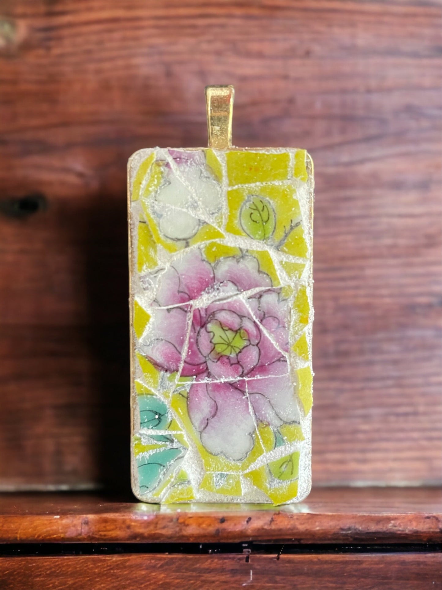 Handmade mosaic floral necklace - made of an upcycled broken vintage plate