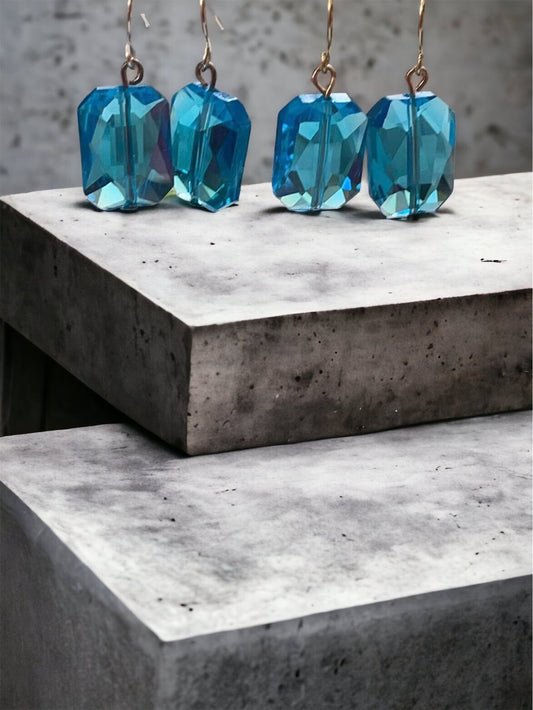 Simple blue faceted crystal drop earrings