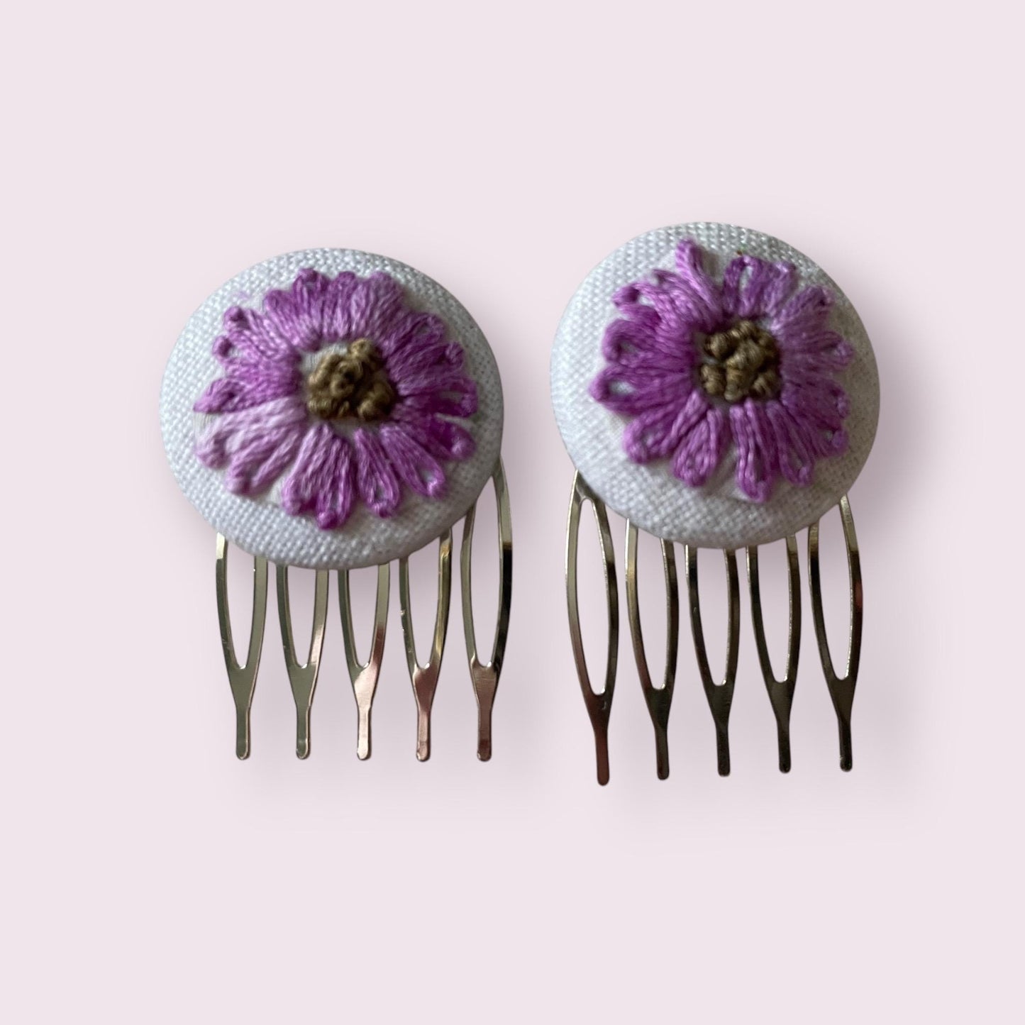 Choice of stud earrings, dangle earrings, hair combs, shanked buttons or pins all handmade from a vintage linen embroidered table runner: