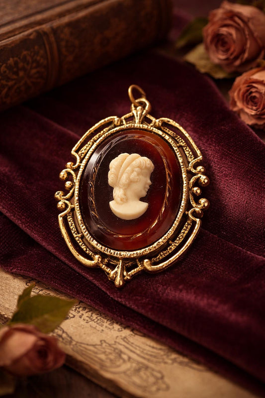 Vintage Reversible Cameo Pendant, Victorian Revival Mirror Necklace, Large Ornate Gold Tone Statement Jewelry