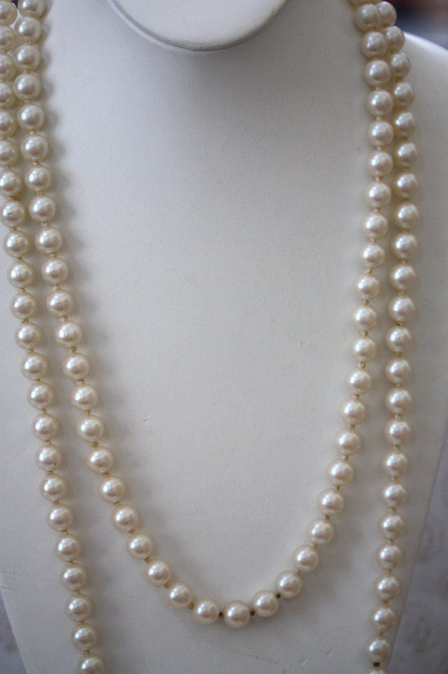 Vintage long double-stranded faux pearl necklace