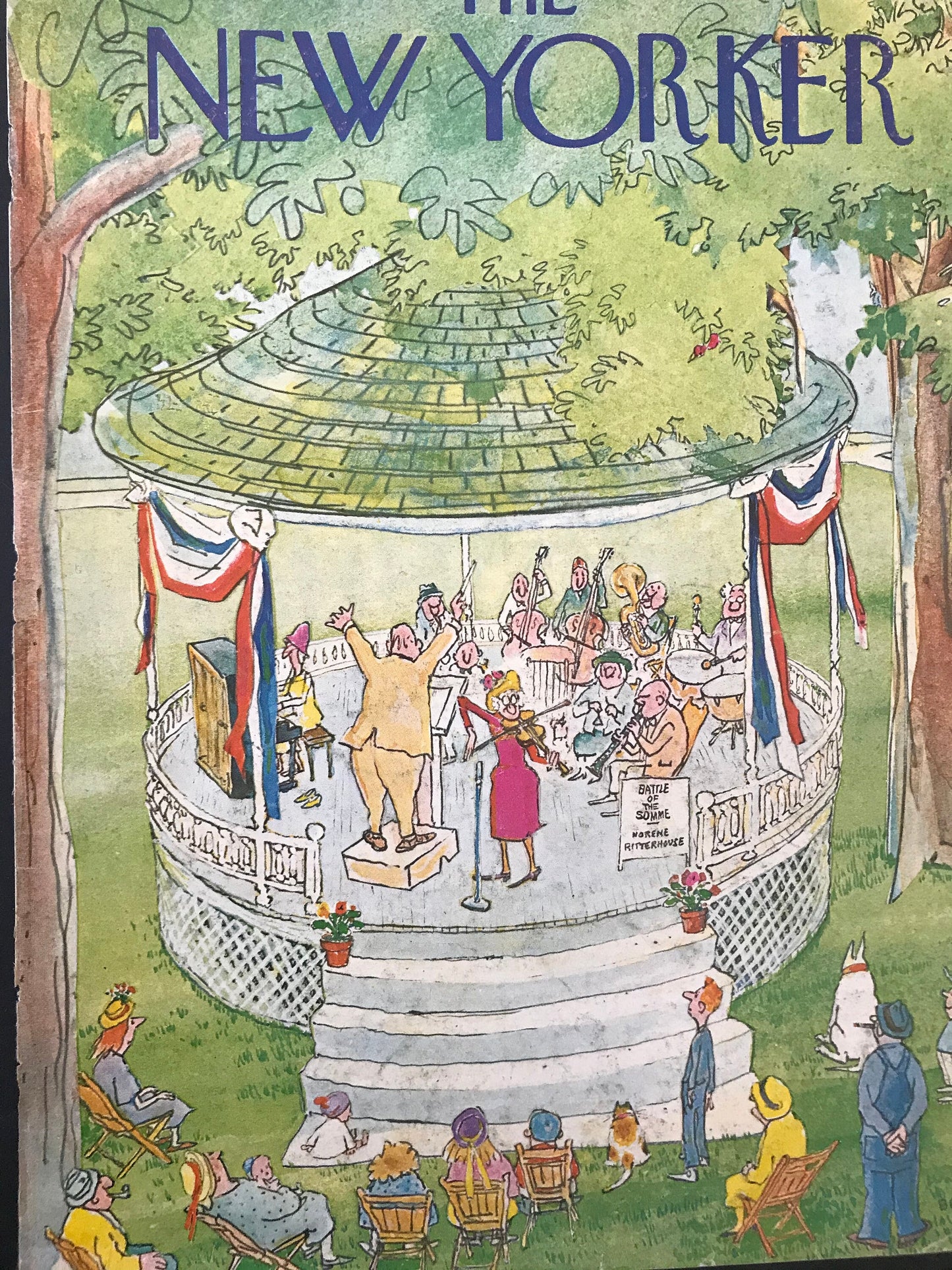 July 7, 1980 - The NEW YORKER Magazine vintage original cover - musicians playing at a gazebo
