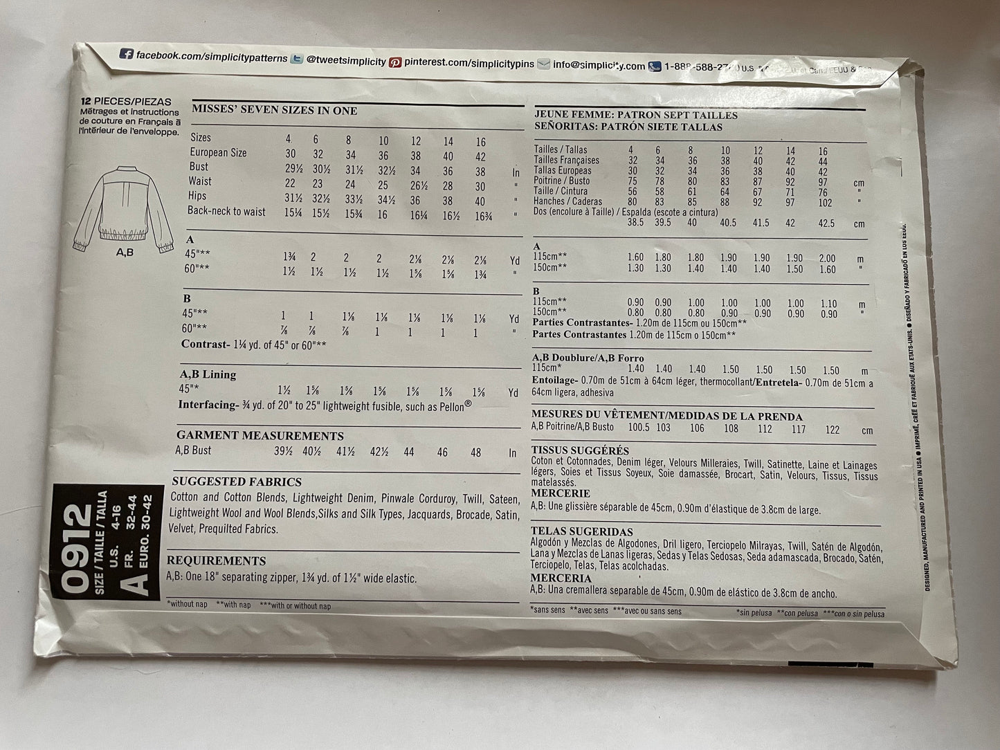 UNCUT Sewing Pattern - New Look Pattern 0912 - Baseball Style Jacket WORKROOM - Project Runway pattern Sizes 4 - 16