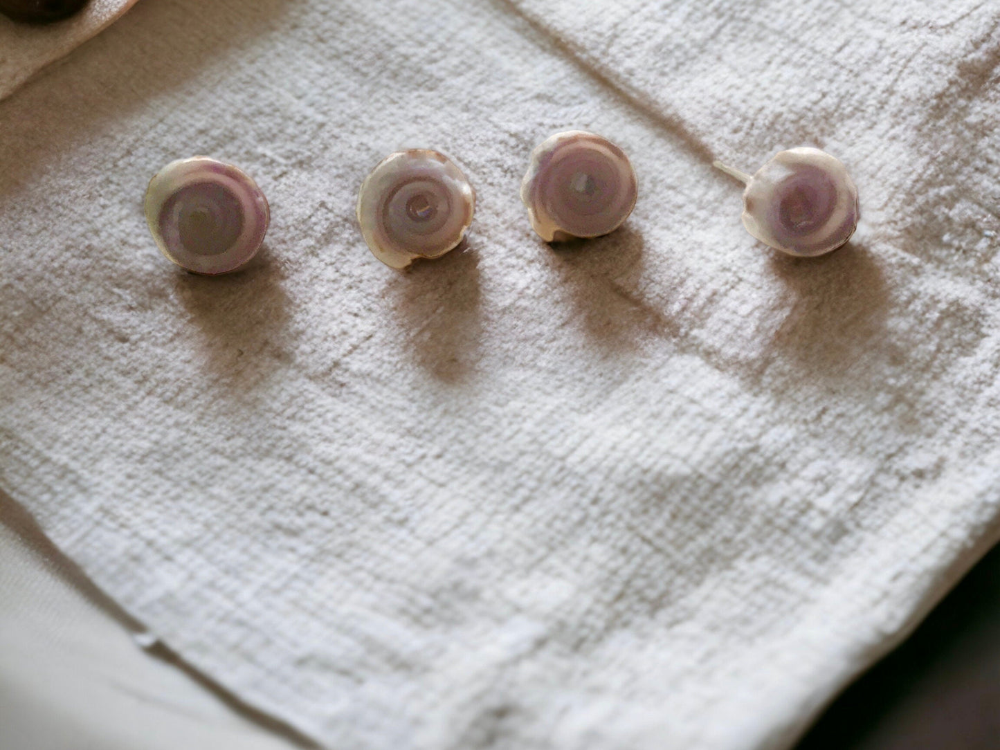 Tiny round shell stud earrings